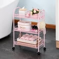 thumbnail image 1 of 3-Tier Metal Slim Rolling Storage Cart, Bathroom Storage Organizer Rolling Utility/ Mobile Shelving Unit Slide Out Mesh Storage Cart for Office, Bathroom, Kitchen, Laundry Room & Narrow Places, Pink, 1 of 5