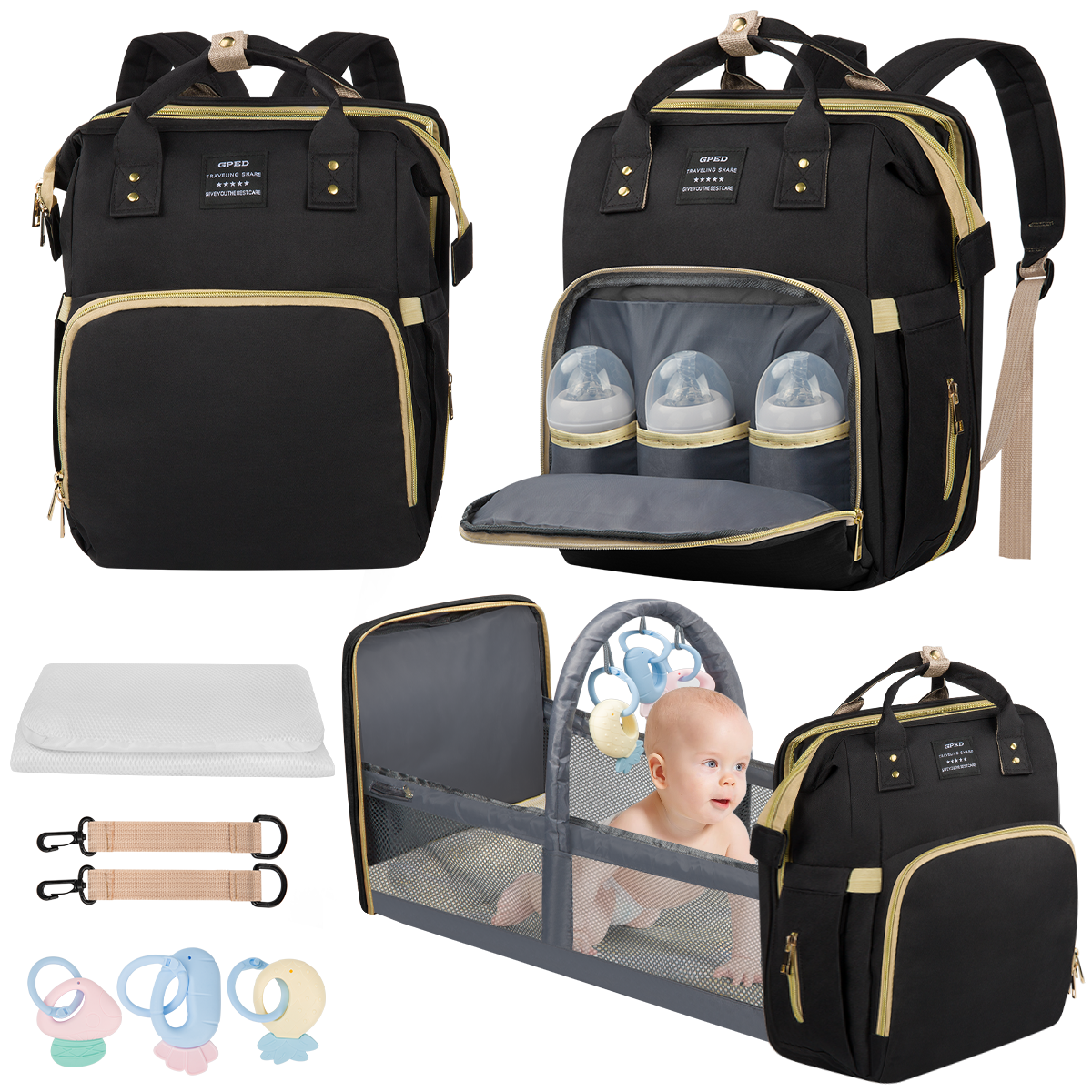 Diaper Bag Backpack, Multifunctional Baby Changing Bag with Foldable