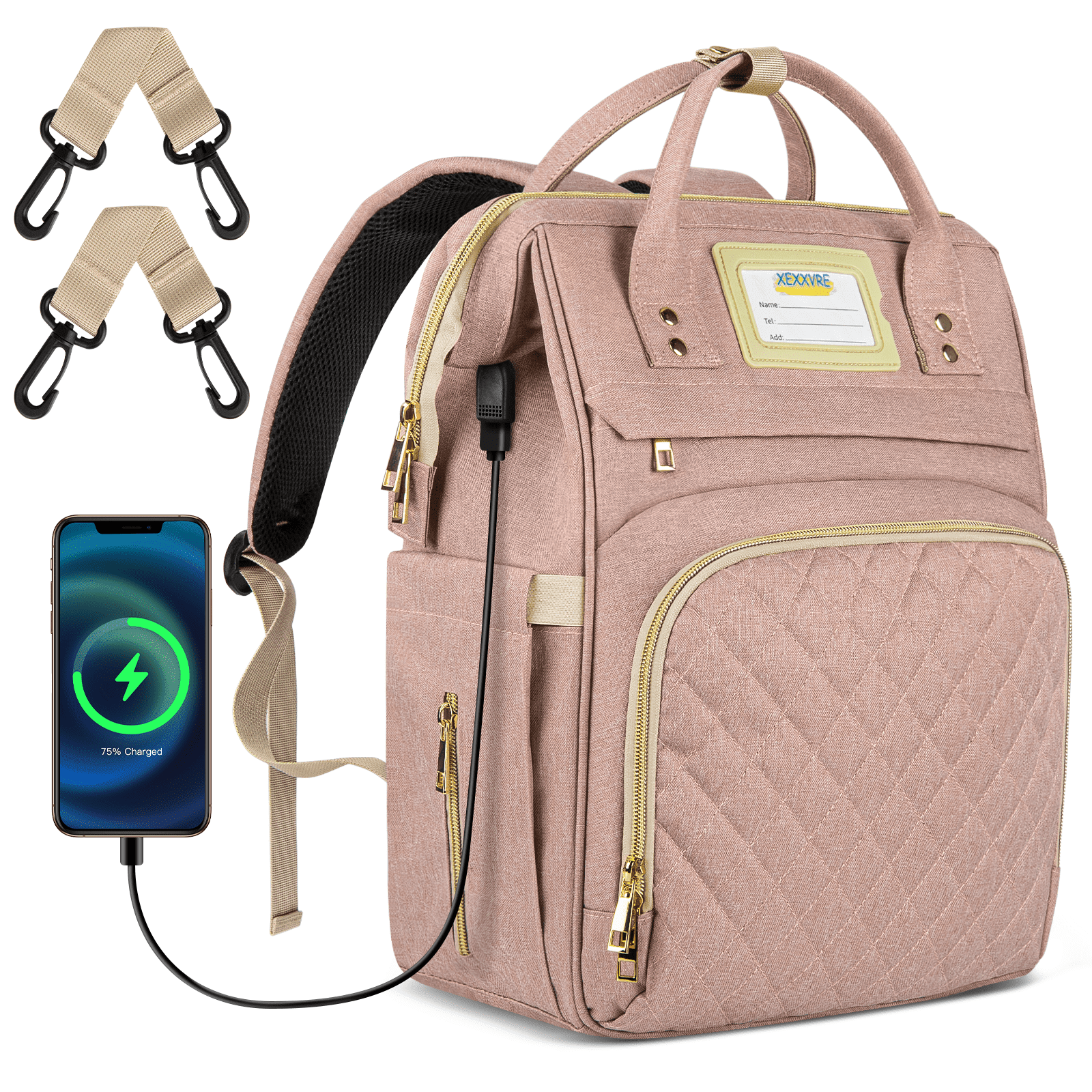 Diaper Bag Backpack, Multifunctional Baby Changing Bag with Insulated Milk Bottle Pocket & Stroller Strap, Large Capacity Travel Backpack with USB Charging Port, Baby Bags for Boys Girls(Pink)