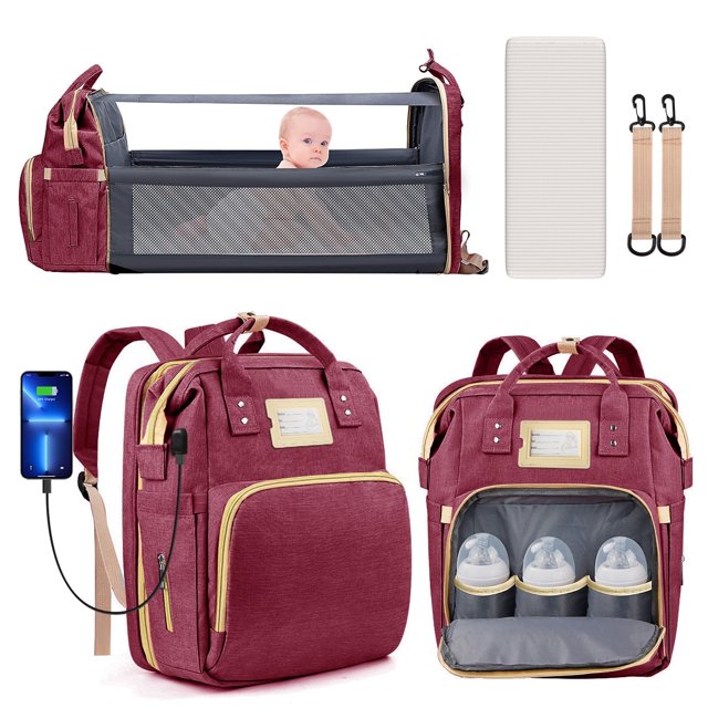 Diaper Bag Backpack, Multifunctional Baby Changing Bag with Foldable