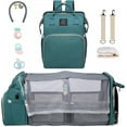 thumbnail image 1 of Diaper Bag Backpack, Multifunctional Baby Changing Bag with Foldable Crib & Insulated Milk Bottle Pockets, Large Capacity Portable Travel Backpack with USB Charging Port, Nappy Bag for MomsDads(Green), 1 of 6
