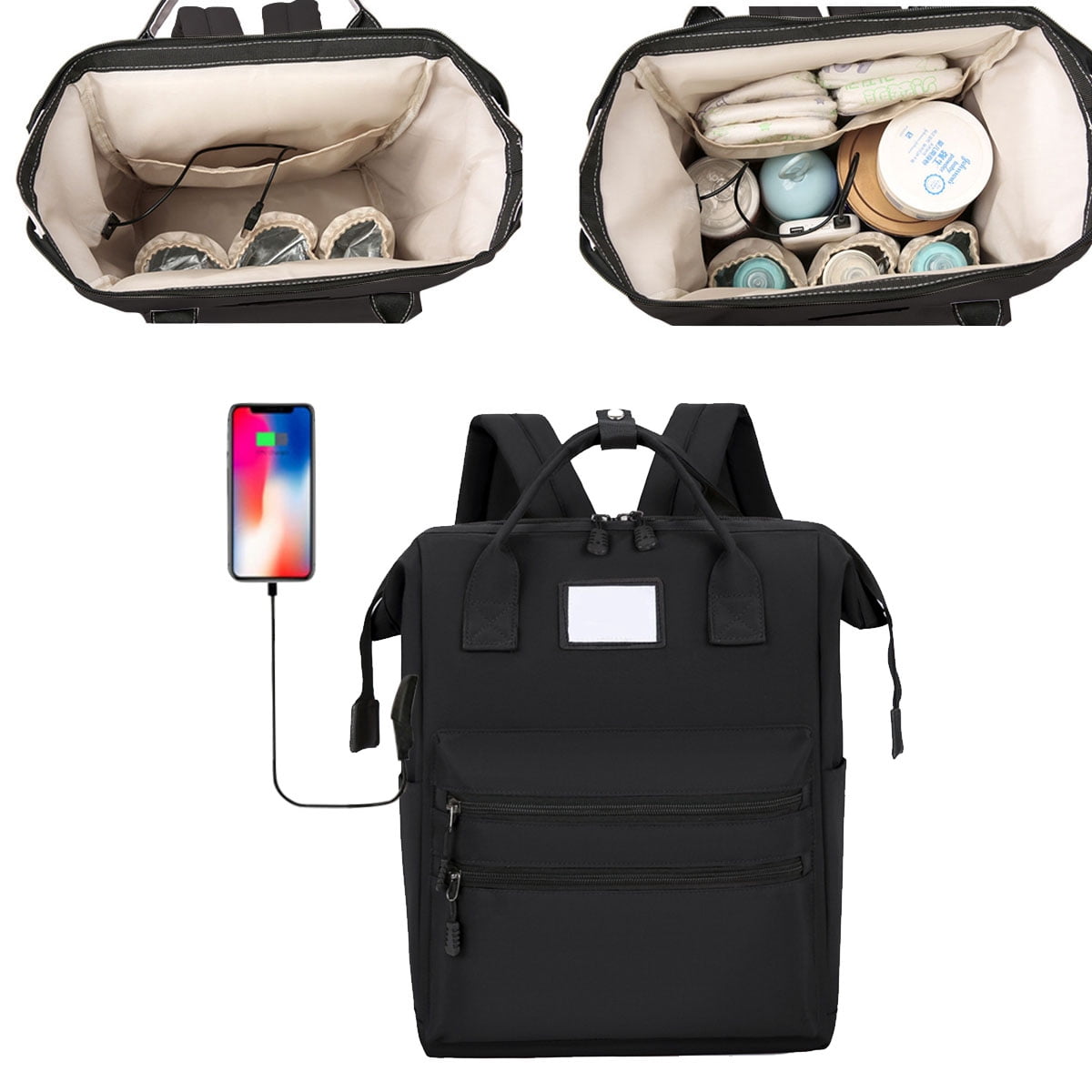 Diaper Bag Backpack, Multifunctional Baby with Insulated Milk Bottle Pockets, Large Capacity Portable Travel Backpack with USB Charging Port, Nappy Bag for Moms Dads