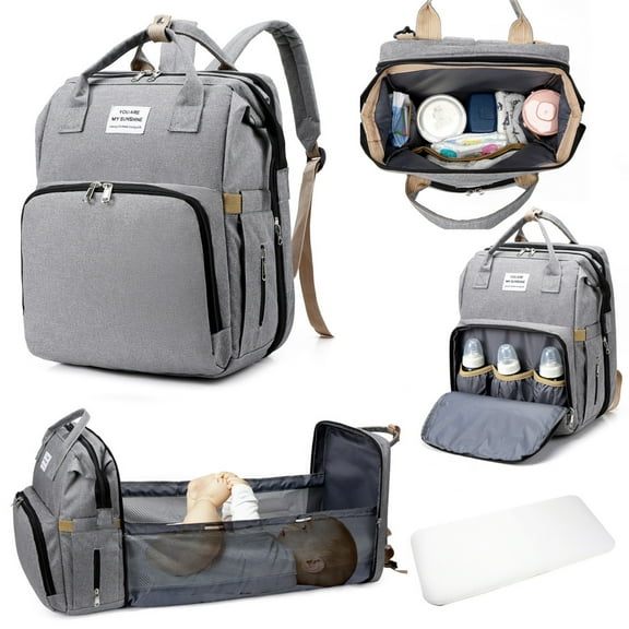 Diaper Bag Backpack, Multipurpose Baby Diaper Bag for Moms and Dads - Baby Registry Search Newborn Essentials - Unisex Case, Gray