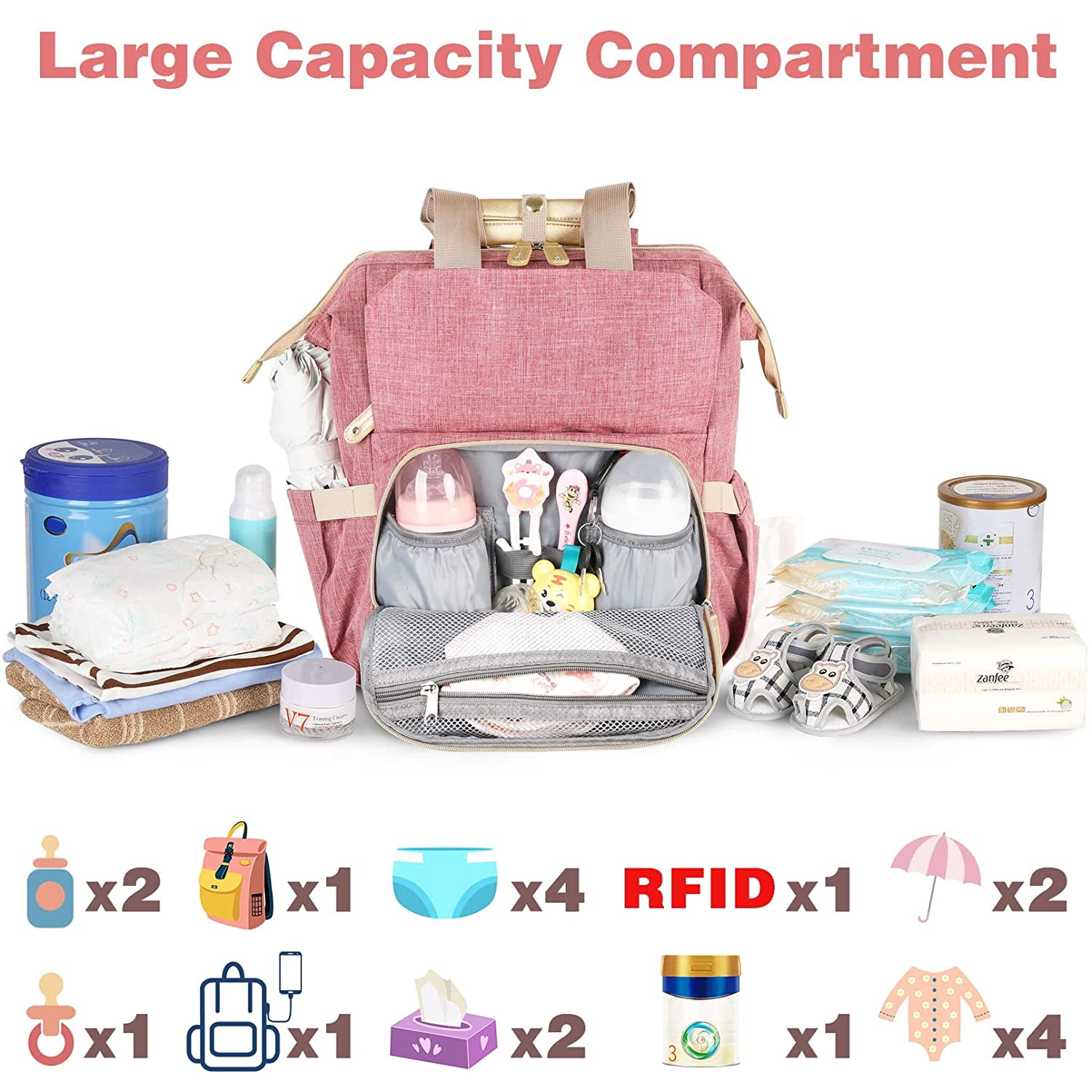 Diaper Bag Backpack, Pink Baby Girls Diaper Bag for Mom, Travel Baby ...