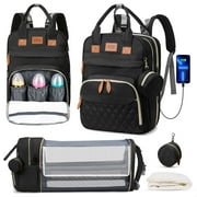 Diaper Bag Backpack, Portable Baby Bag with Changing Station, Large Capacity Baby Diaper Bags w/ Stroller Straps & Insulated Pockets, Multipurpose Waterproof Travel Backpack with USB Charging Port