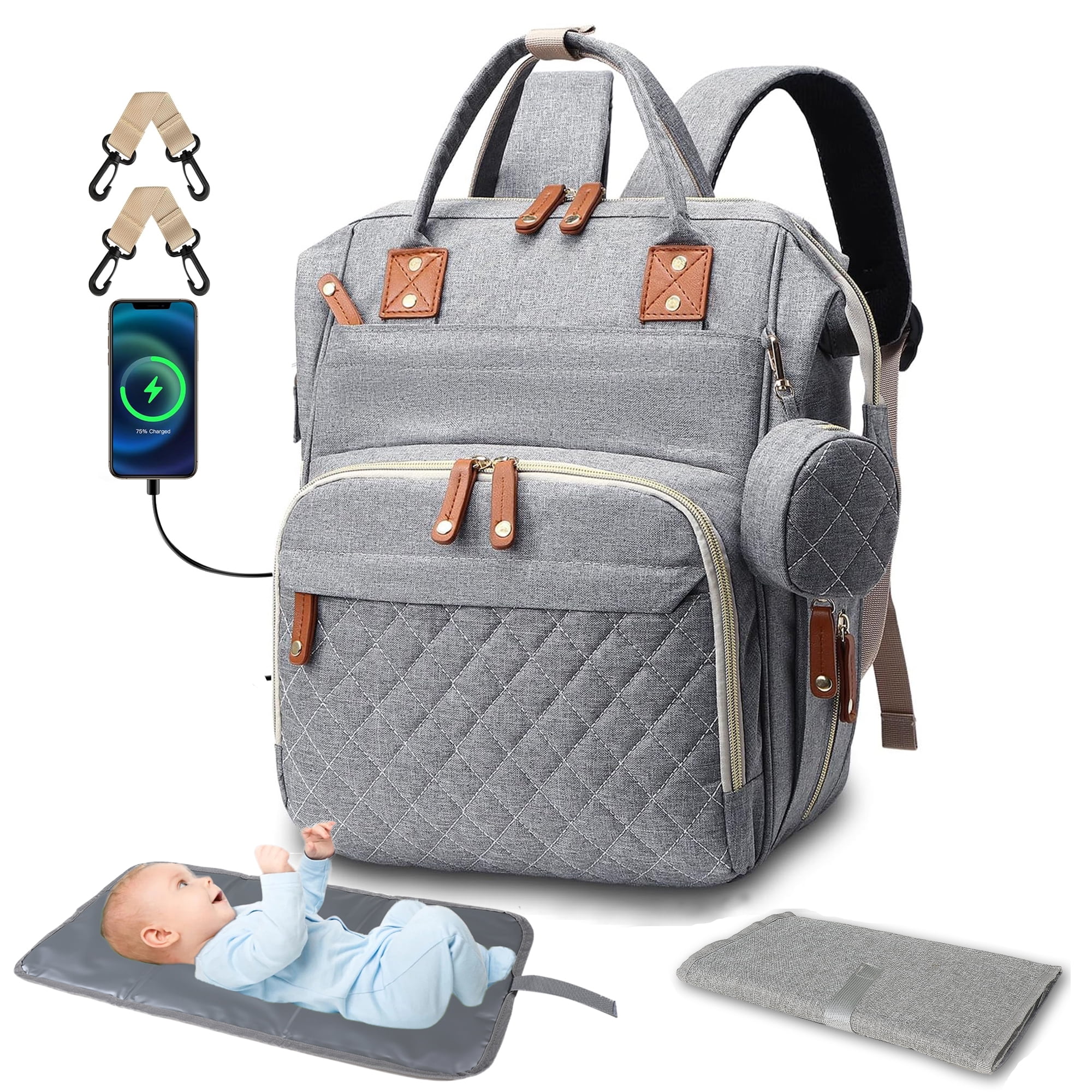 Diaper Bag Backpack, Portable Baby Bag Include Insulated Pocket, 3 In 1  Multi-Functional Travel Baby Diaper Bag with Diapers Changing Pad for Boys  and Girls 