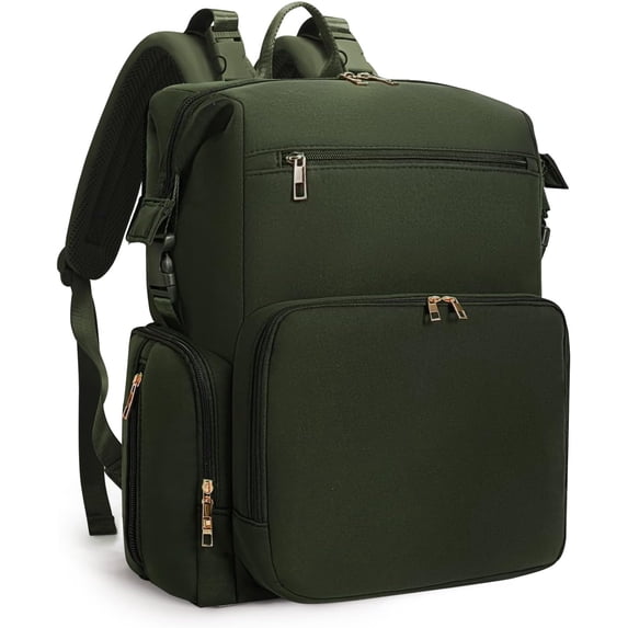 Diaper Bag Backpack for Mom/Dad with Changing Pad, Multi-Function Neoprene Large Newborn Baby Maternity Bags Travel Tote with Insulated Pockets Green