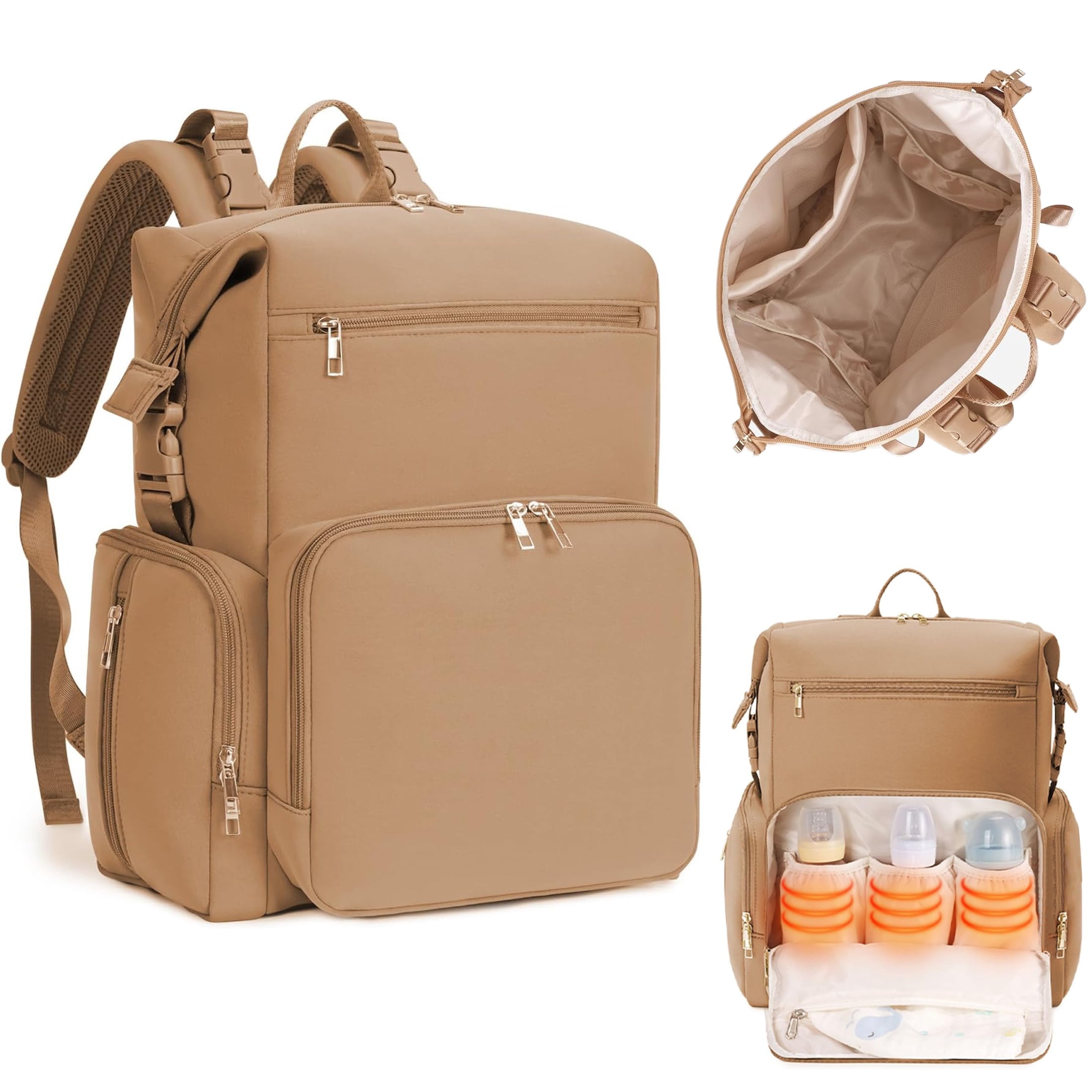 Diaper Bag Backpack for Mom/Dad with Changing Pad, Multi-Function Neoprene Large Newborn Baby Maternity Bags Travel Tote with Insulated Pockets Oat