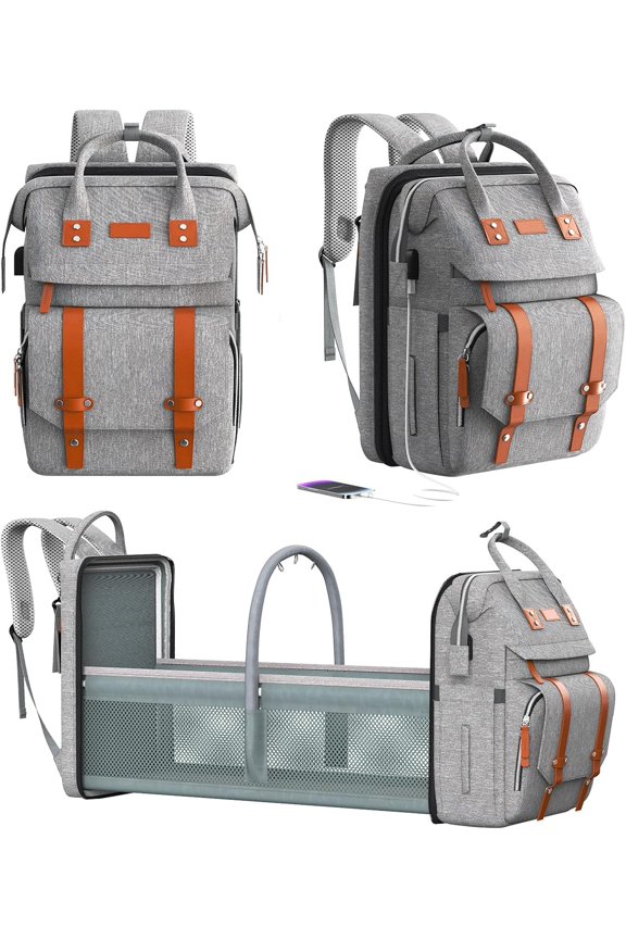 Diaper Bag Backpack with Changing Station, Large Diaper Bag, Multifunctional Diaper Bag, Baby Bag, Gray