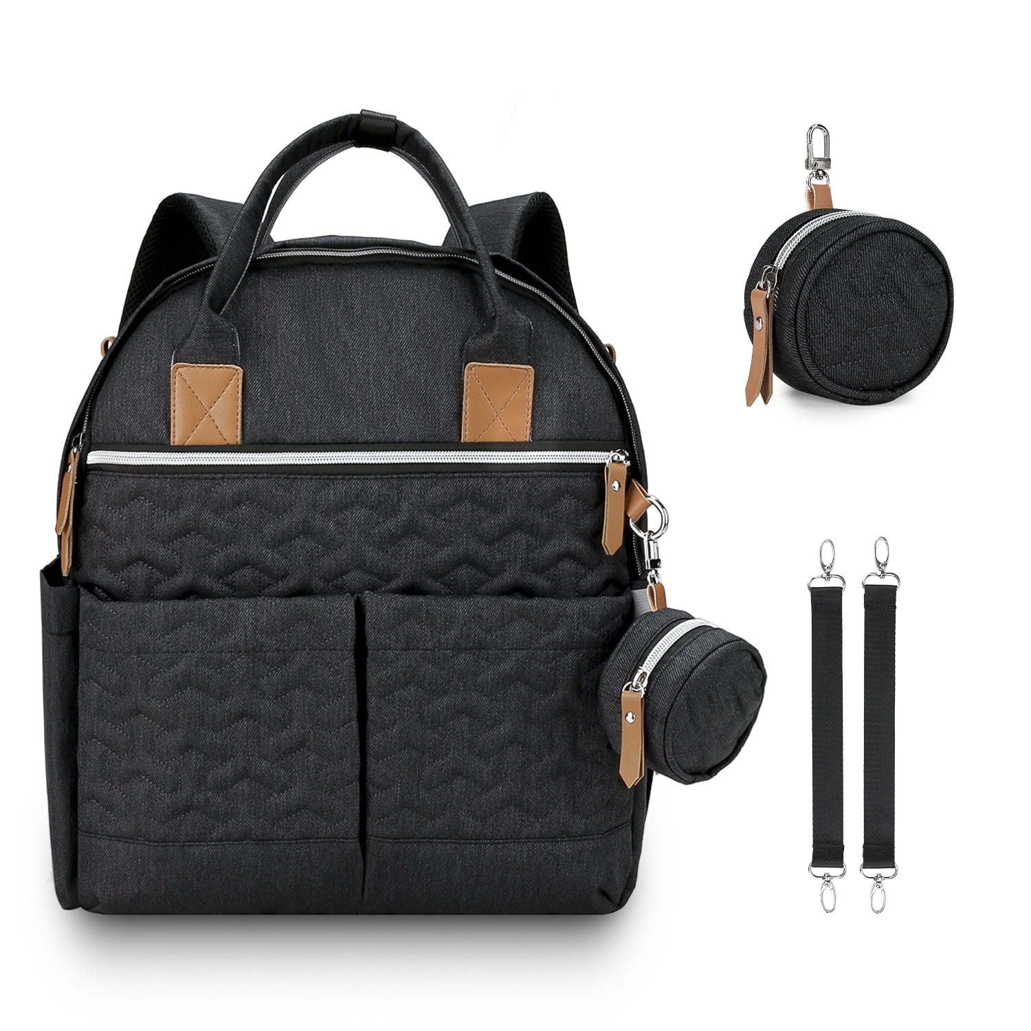 Diaper Bag Backpack with Pacifier Holder Smart Mommy Bag Stroller Organizer with Insulated Pocket&Stroller Strap