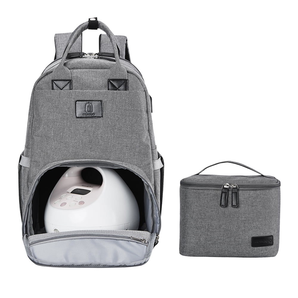 Diaper Bag Breast Pump Backpack - Double Layer for Mother with Insulation Bag Grey