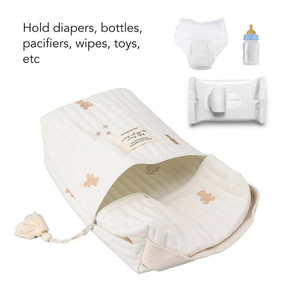 Diaper Bag, Cute Diaper Bag Organizing Pouches, Multifunction Cotton Embroidered Baby Stroller Bag with Zipper for Bottle Wipes Pacifier for Maternity Baby Travel(Bear)