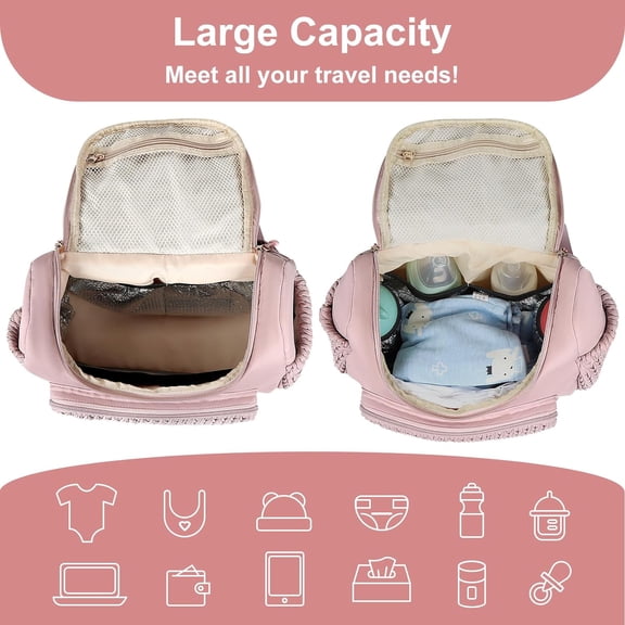 Diaper Bag Small Diaper Backpack Stylish Baby Bags for Baby Girl Mini Maternity Backpacks with Insulated Pockets, Changing Pad & Stroller Straps for Travel & Daily Outings, Pink