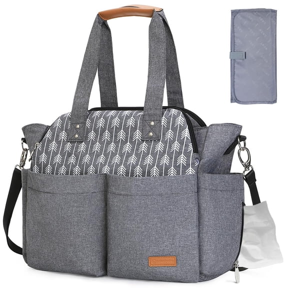 Diaper Bag Tote, 17 Pockets Large Travel Diaper Tote Waterproof with Portable Changing Pad, Mom Crossbody Hospital Bag for Labor Delivery, Baby Essentials for Newborn Gifts, Grey