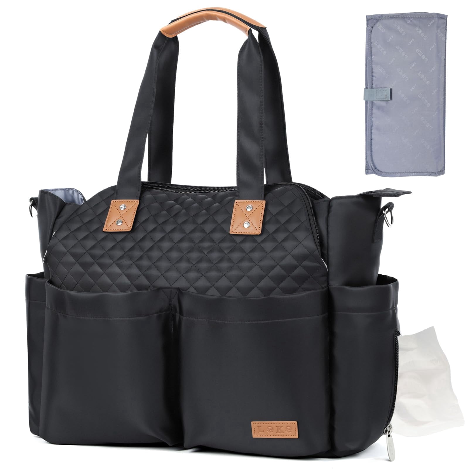Diaper Bag Tote 17 Pockets Large Waterproof Travel Bag with Portable Changing Pad, Crossbody Mom Bag for Baby Shower Gift, Black