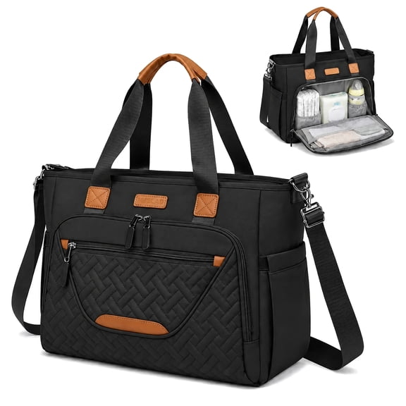 DEFAHN Diaper Bag Tote,Multifunction Baby Diaper Bag with 3 Insulated Pockets Adjustable Shoulder Strap Dry & Wet Compartment,Large Capacity Tote Bag for Women Lightweight Black