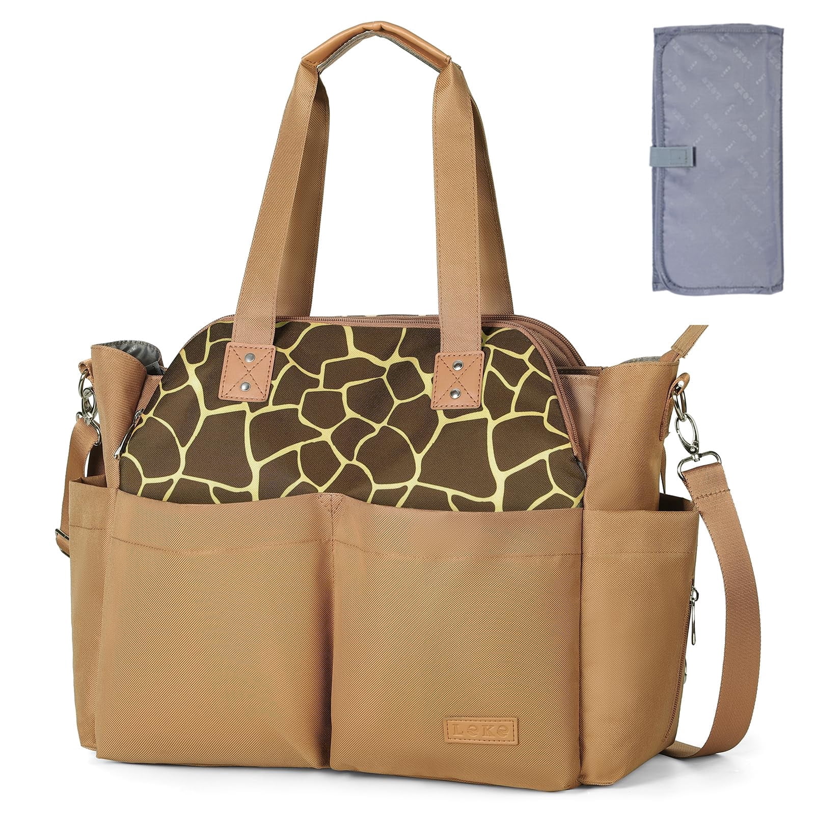 Diaper Bag Tote Large Waterproof with 17 Pockets Portable Changing Pad Crossbody for Mom Travel Hospital Baby Gift Brown