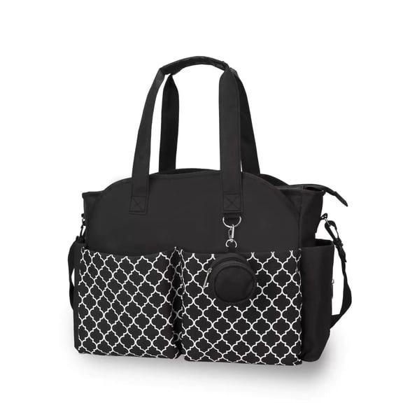 Diaper Bag Tote with Pacifier Holder Case for Mom and Dad, Multi-Function Travel Diaper Bag with Adjustable Shoulder Strap and Insulated Pockets, Black