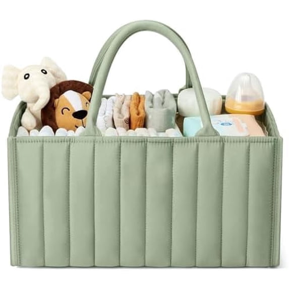 Portable Nursery Diaper Stackers Organizer for Baby Shower, Newborn with Diaper Bag, Green