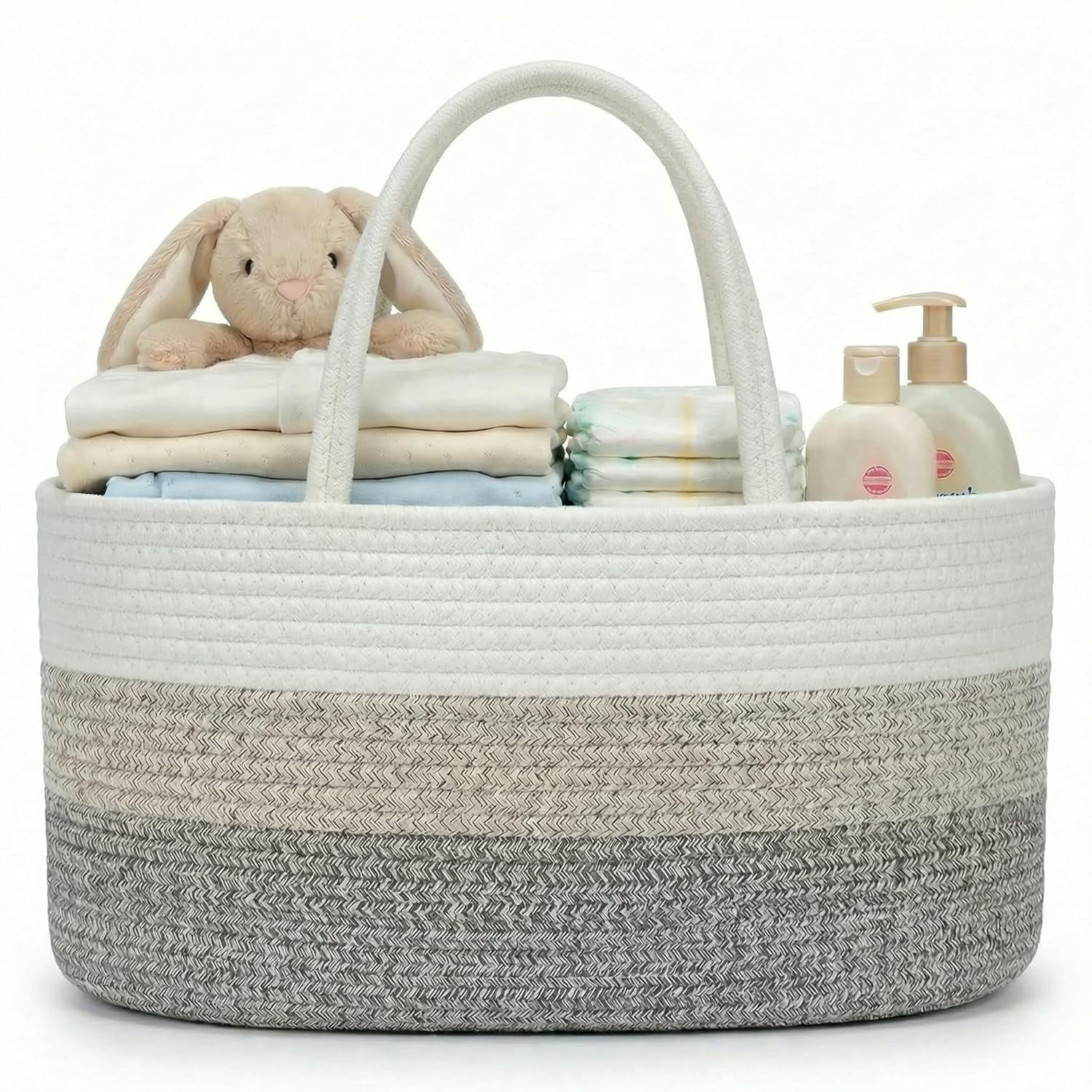 Diaper Caddy Organizer, Large Cotton Rope Nursery Baby Basket, Changing Table Organizer for Baby Diaper Storage, Portable Car Organizer Removable Divider (Gradient Brown, Extra Large)