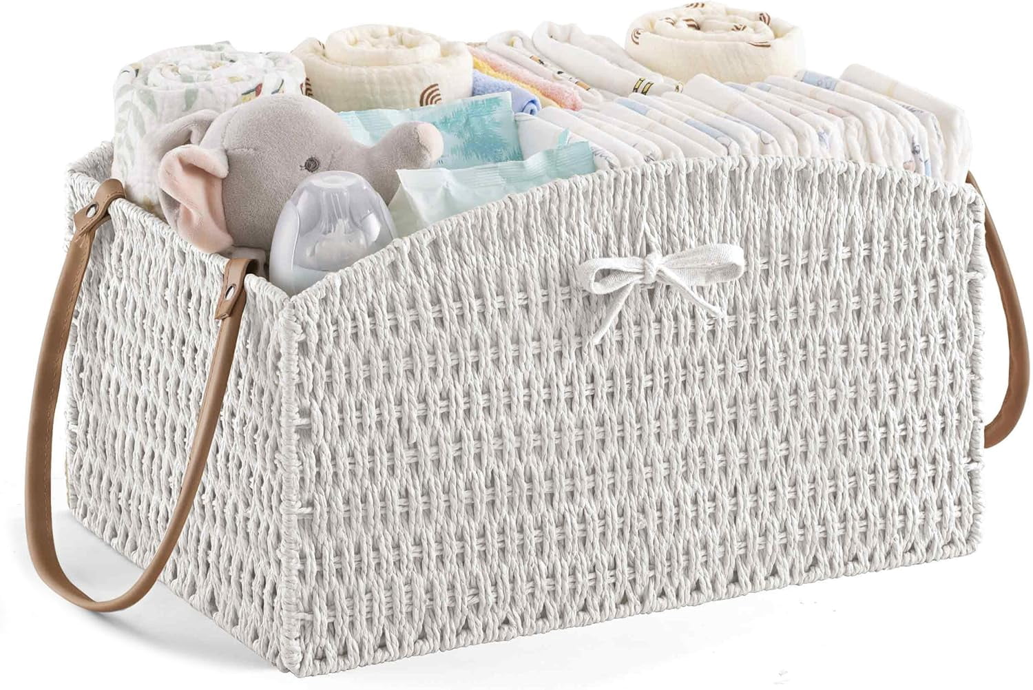 Diaper Caddy Organizer, Large Hand-Woven Storage Basket for Diapers & Baby Essentials - Elegant Curved Design, Ideal Gift for Baby Shower & Registry Must-Have