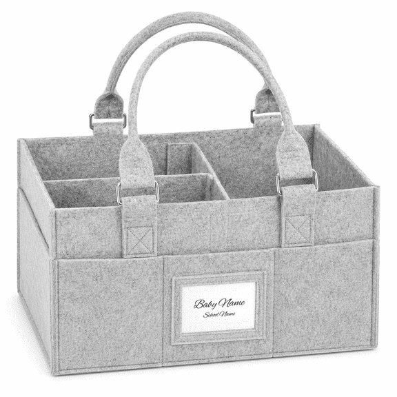 General Diaper Caddy Organizer Registry Search and Other Stuff, Collapsible Basket with Handle and a Photo Frame, Grey, 11.8 x 6.3 x 9.0 inch