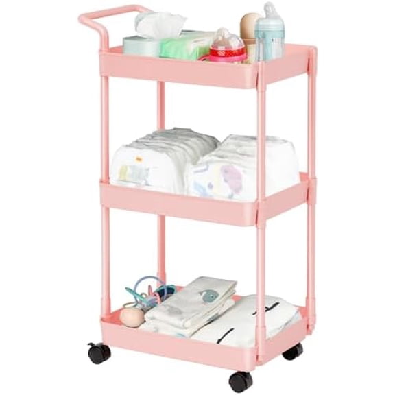 Diaper Caddy - Plastic Diaper Organizer for Nursery Essentials, Baby Organizers and Storage, Movable Cart for Changing Table & Crib, Baby Registry Search, Pink