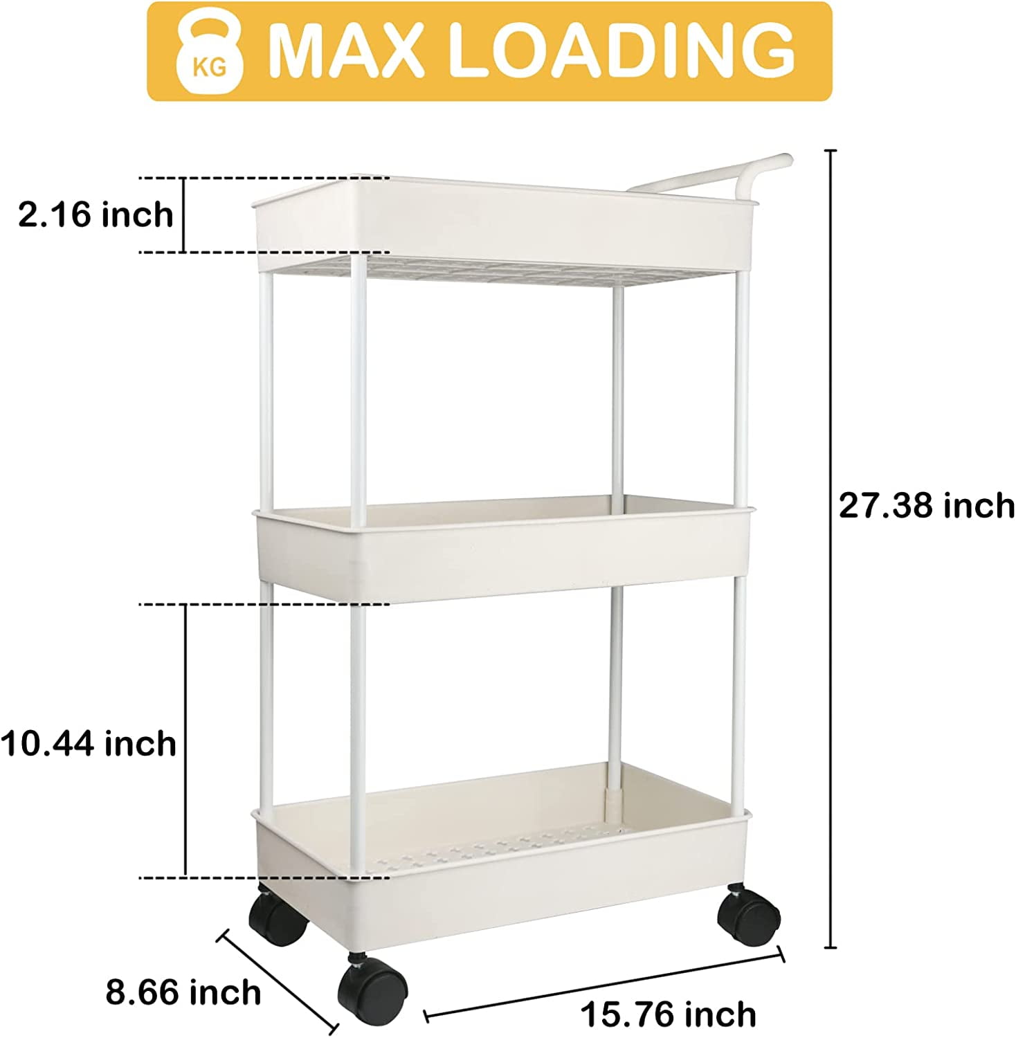 Diaper Caddy, Plastic Movable Cart for Newborn Nursery Essentials Diaper Storage Organizer with 3-Tier Design