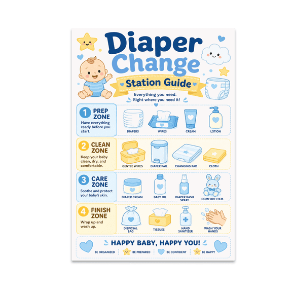 Diaper Change Station Guide Poster - New Parents - 13x19 Poster Print