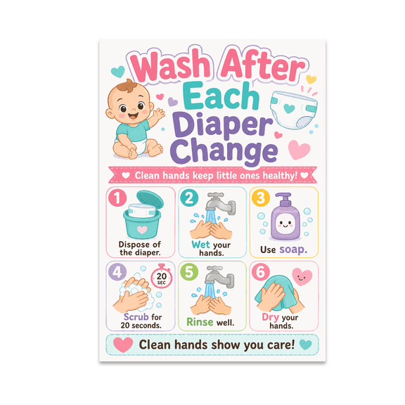 Diaper Change Wash Rules Chart - Childcare Provider - 13x19 Poster Print