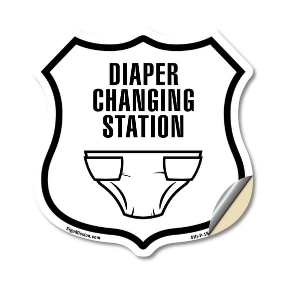 Diaper Changing Station (2 Pack) 12 inch X 12 inch Shield Shaped Heavy Duty 3.2 mil Vinyl Decals Weather Resistant Made in the USA