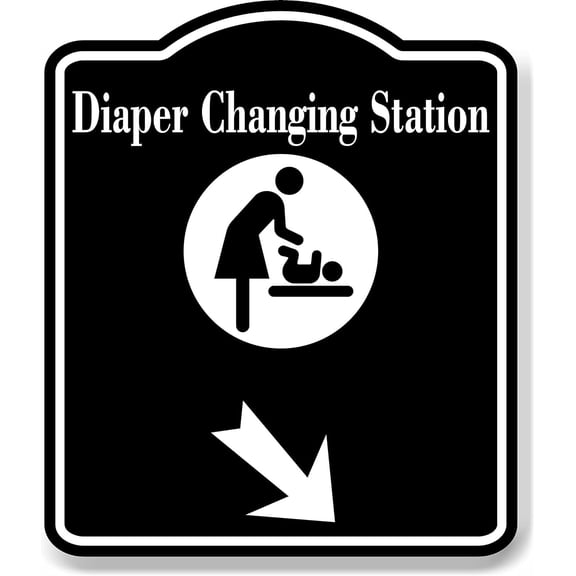 Diaper Changing Station 45 Degree Down Right Arrow BLACK Aluminum Composite Sign, 8.5"x10"