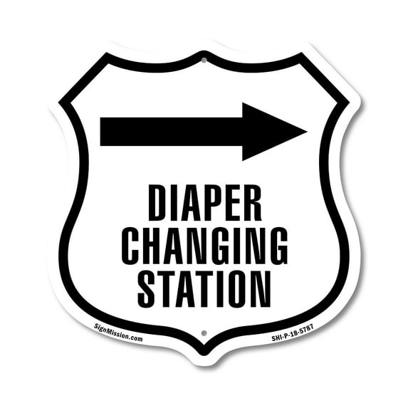 Diaper Changing Station Right (2 Pack) 12 inch X 12 inch Shield-Shaped Rust-Free Aluminum Metal Signs Weather Resistant Made in the USA