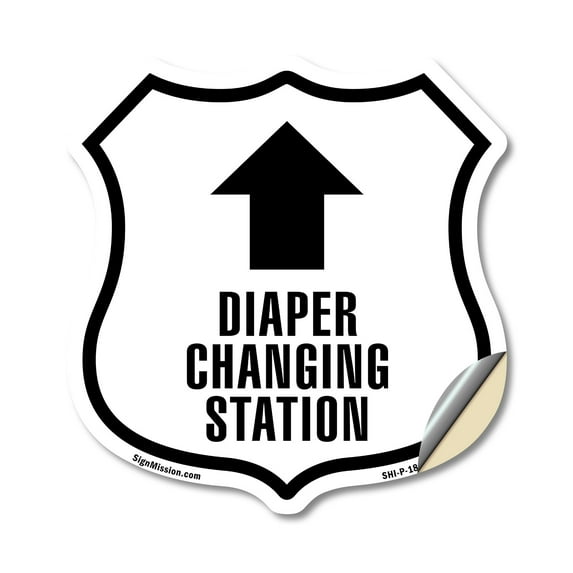 Diaper Changing Station Up 12 inch X 12 inch Shield Shaped Heavy Duty 3.2 mil Vinyl Decal Weather Resistant Made in the USA