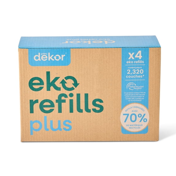 Diaper Dekor Eko Plus Refills, 4 Count | ONLY Eco-Friendly Diaper Pail Refills Made With 70% Recycled Materials | Quicker, Easier & More Cost Effective than Trash Bags
