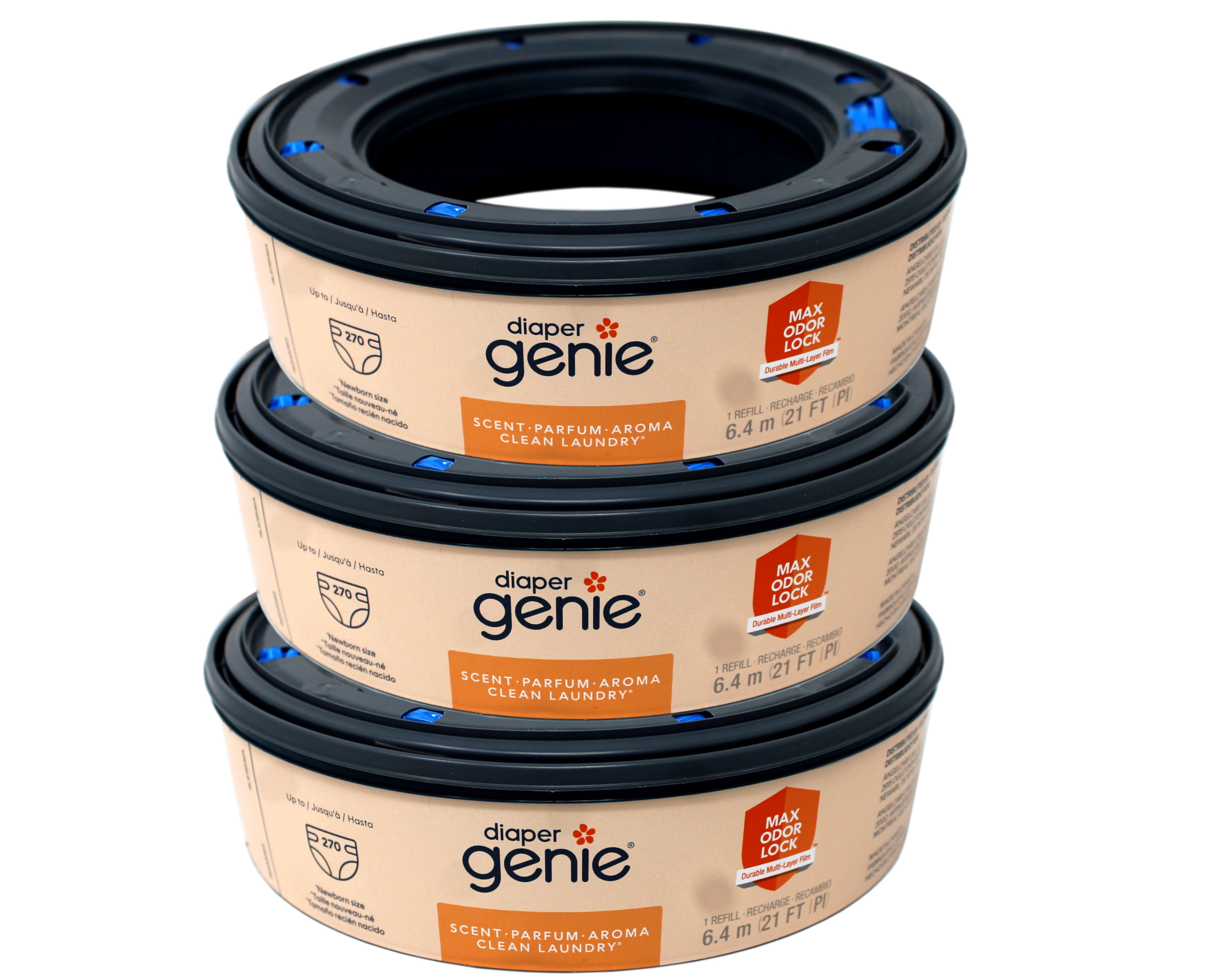 Diaper Genie Bags Refills 270 Count (Pack of 3) Clean Laundry Scent | Diaper Pail Refills with Max Odor Lock | Holds up to 810 Newborn Diapers