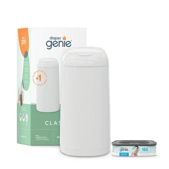 Diaper Genie Classic Pail,White,1 Diaper Pail,1 Square Refill - 165 Ct