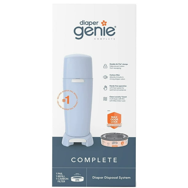 Diaper Genie Complete Pail, Blue, Includes Diaper Pail, Round