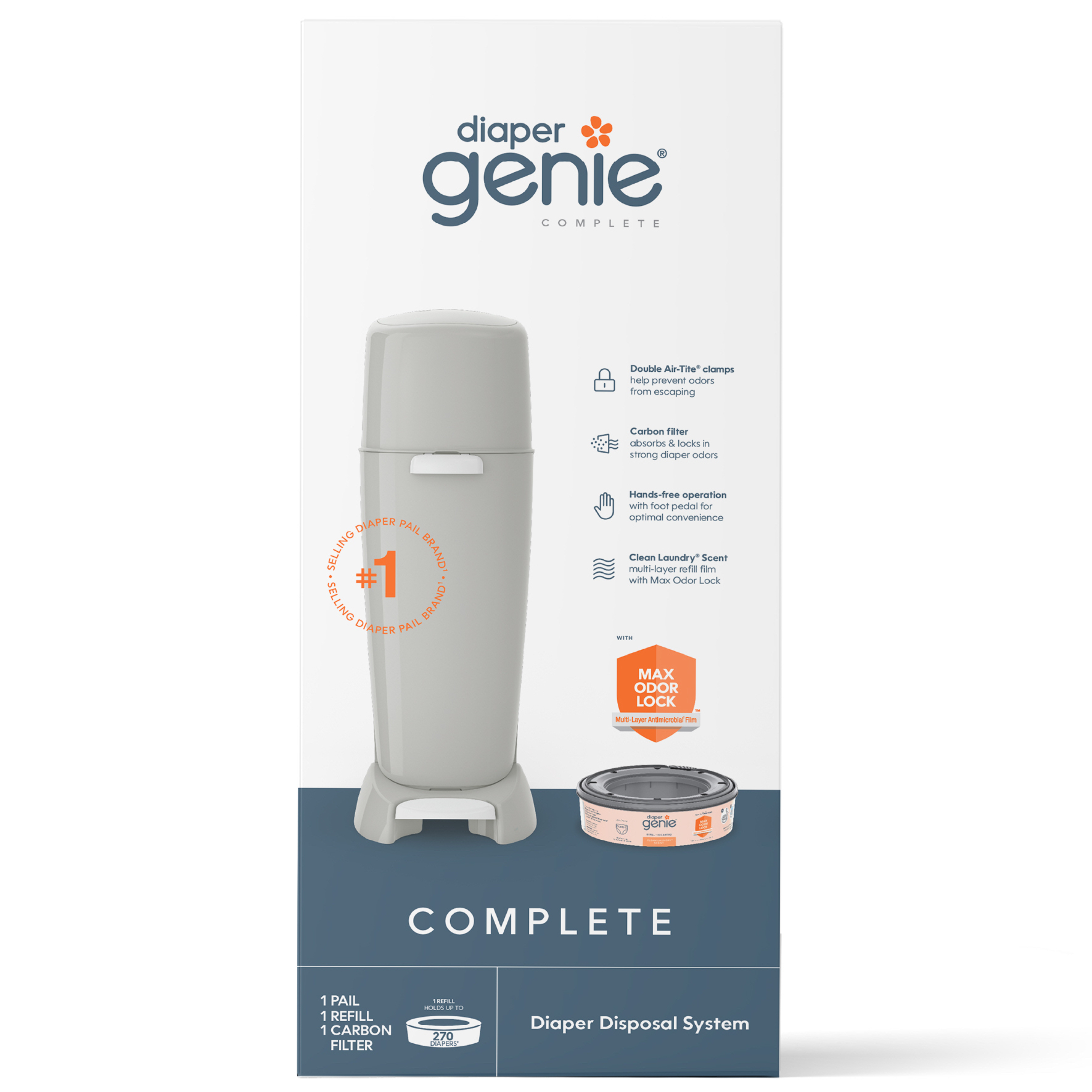 Diaper Genie Signature White Pail Includes 1 Easy Roll Refill with 18