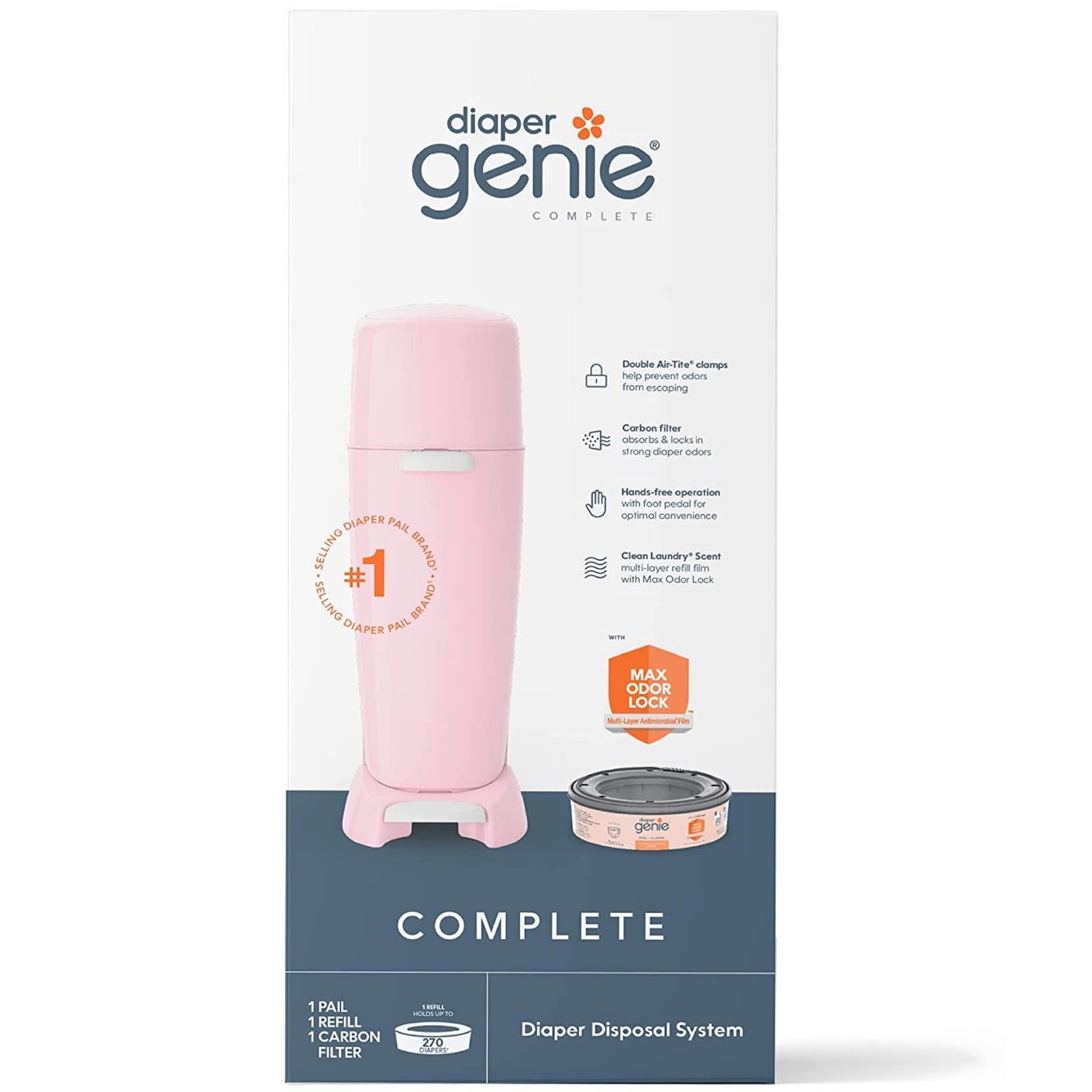 Diaper Genie Complete Pail,Pink, Diaper Pail,1 Round Refill