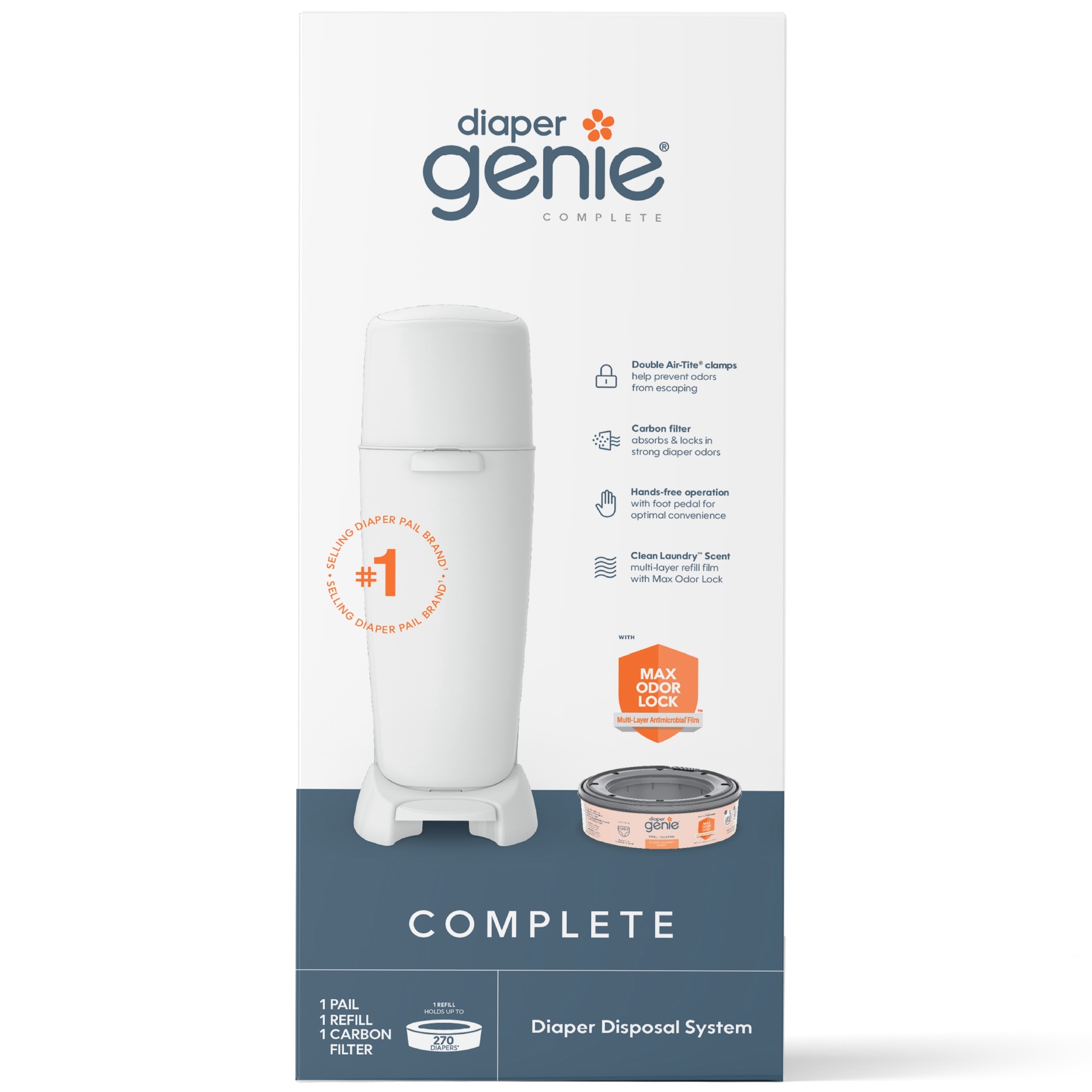 Diaper Genie Complete White Diaper Pail with 1 Refill - image 1 of 14