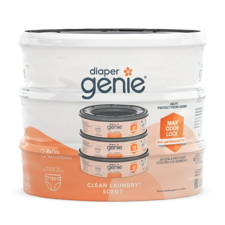 Diaper Genie Diaper Pail Refills, Clean Laundry Scent, 3 Pack, 720 count