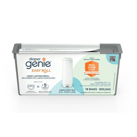 Diaper Genie Diaper Pail Easy Roll Refill with 18 Bags, Holds up to 846 Newborn Diapers