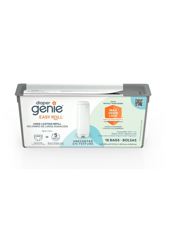 Diaper Genie Easy Roll Refill with 18 Bags, Holds up to 846 Newborn Diapers per Refill