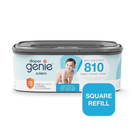 Diaper Genie Jumbo Square Refill, Unscented, Holds up to 810 Newborn Diapers, 1 Pack