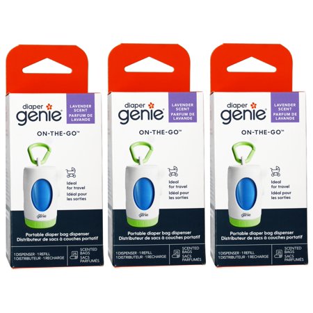 Diaper Genie On-The-Go Dispenser, Portable Diaper Bag Dispenser, Lavender Scent - 3 Pack
