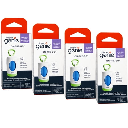 Diaper Genie On-The-Go Dispenser, Portable Diaper Bag Dispenser, Lavender Scent - 4 Pack