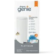 Diaper Genie Platinum Pail, Stainless Steel Pail, Includes 18 Refill Bags, 5 Month Supply, Infant, White