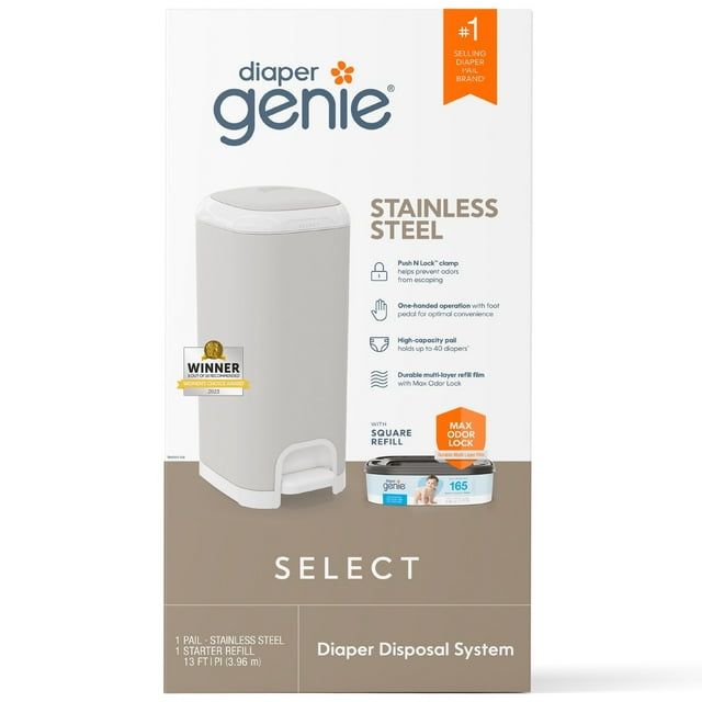 Free Shipping! Diaper Genie Select Pail,Grey, Stainless Steel,1 Diaper ...