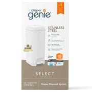 Diaper Genie Select Pail White, Stainless Steel, with Starter Refill 13 ft, 1 Count